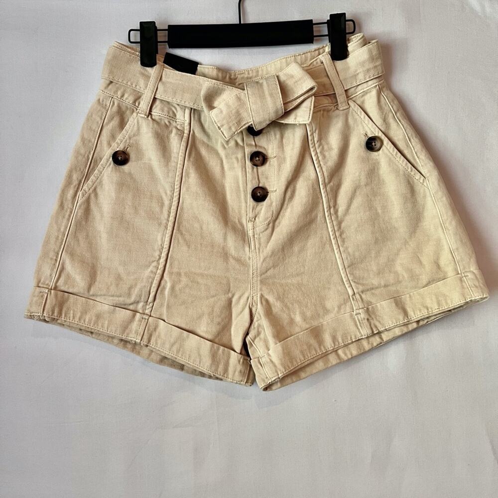 BLANKNYC Exposed Button Twill Self Belted Cuffed Cargo Shorts Camel Size 28 NWT - Picture 3 of 13